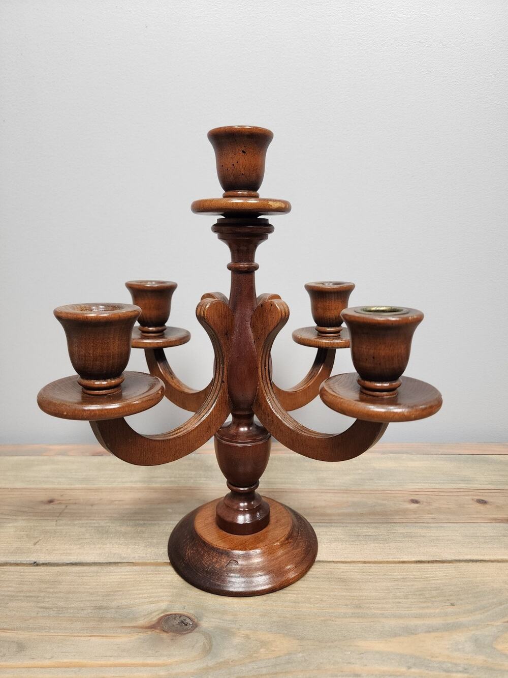 Vintage Charles Lesters Wooden Carved Candleabra 5 Taper 13" Tall